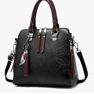 Storite PU Leather Handbag, Satchel Tote with Top Handle & Strap – Black