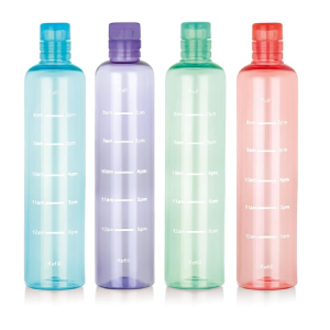 ATTRO Crystal 1000ml Plastic Water Bottle BPA Free Leakproof, Fridge Safe with Time Marker to Track Hydration, Encourages Water Intake Set of 4- MultiColors